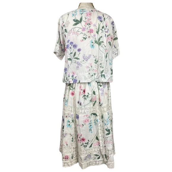Skirts Vintage 7s Peasant Blouse Skirt Set Floral Lace Knee Square